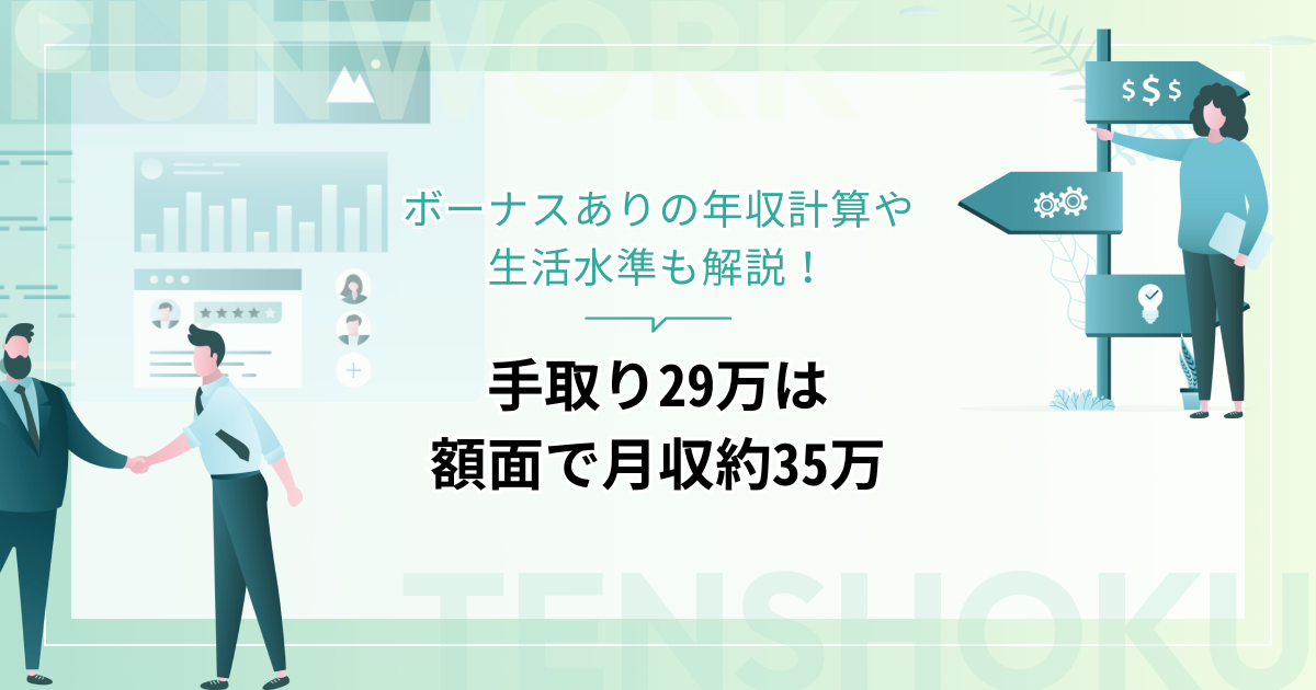 手取り29万は額面で月収約35万、年収419万！ボーナスありの年収計算や生活水準も解説